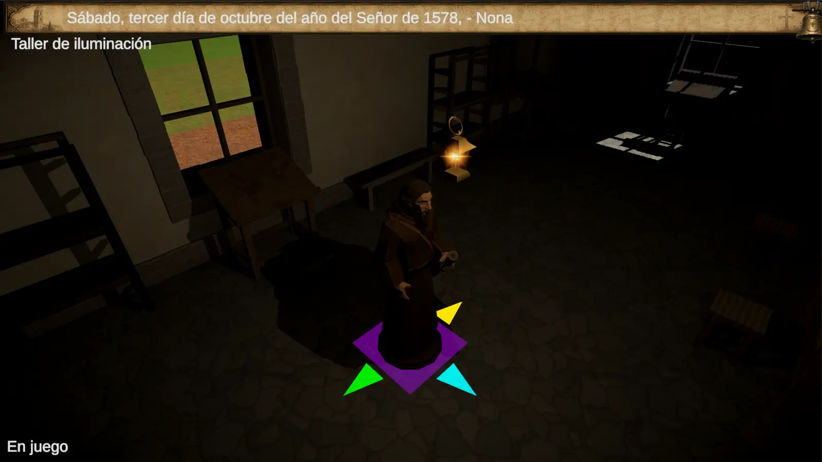Captura del juego con la casilla morada y los indicadores visuales de dirección